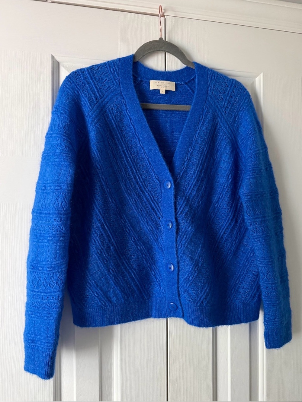 Sezane Eya Cardigan - Cobalt, Mohair Wool, Pointelle, Paris Chic, French Girl